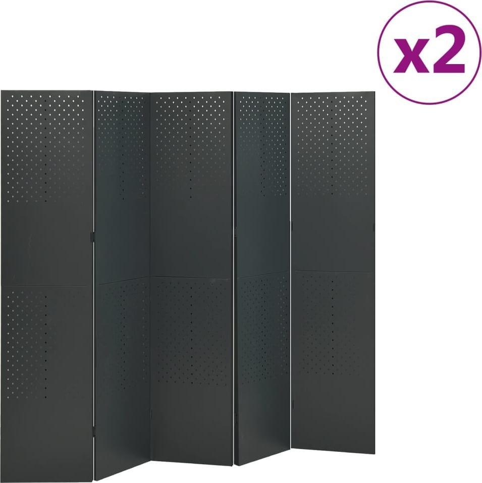 vidaXL Parawany 5-panelowe, 2 szt., antracytowe, 200x180 cm, stalowe