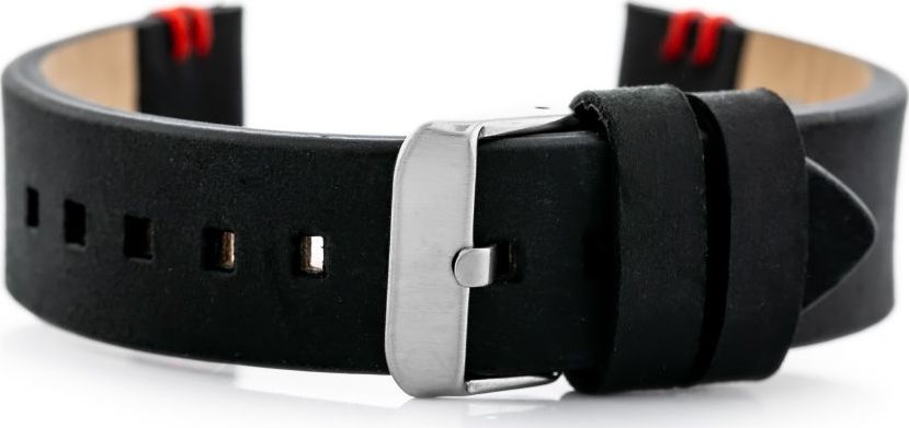 Pacific Pasek skórzany do zegarka W110 - czarny/czerwone - 20mm uniwersalny
