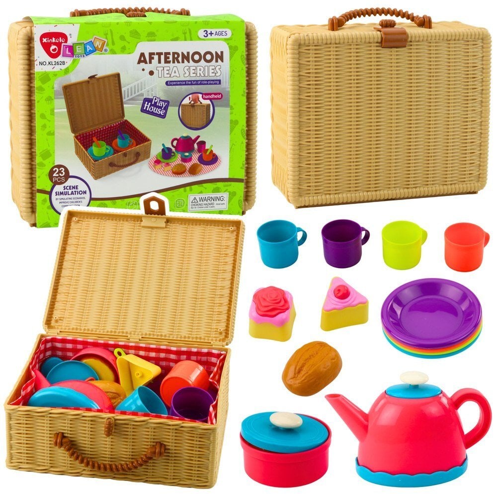 Zestaw Do Herbaty w Koszyku Filiżanki Talerzyki Słodkości 23 el.