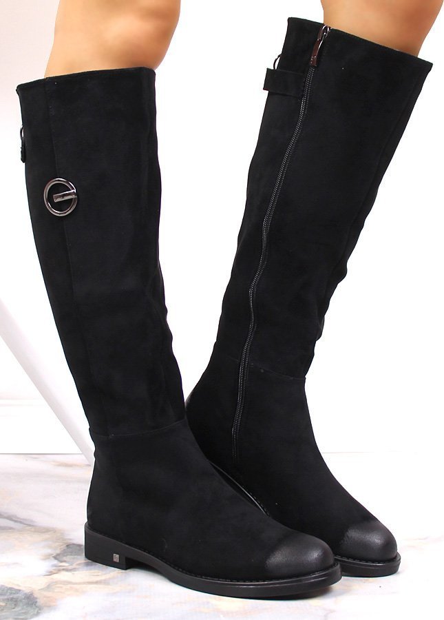 W. Potocki Kozaki damskie zamszowe ocieplane czarne Potocki 36