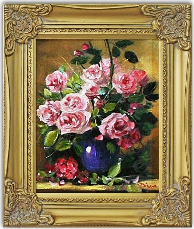 GO-BI Obraz Roze ręcznie malowany 27x32cm uniwersalny