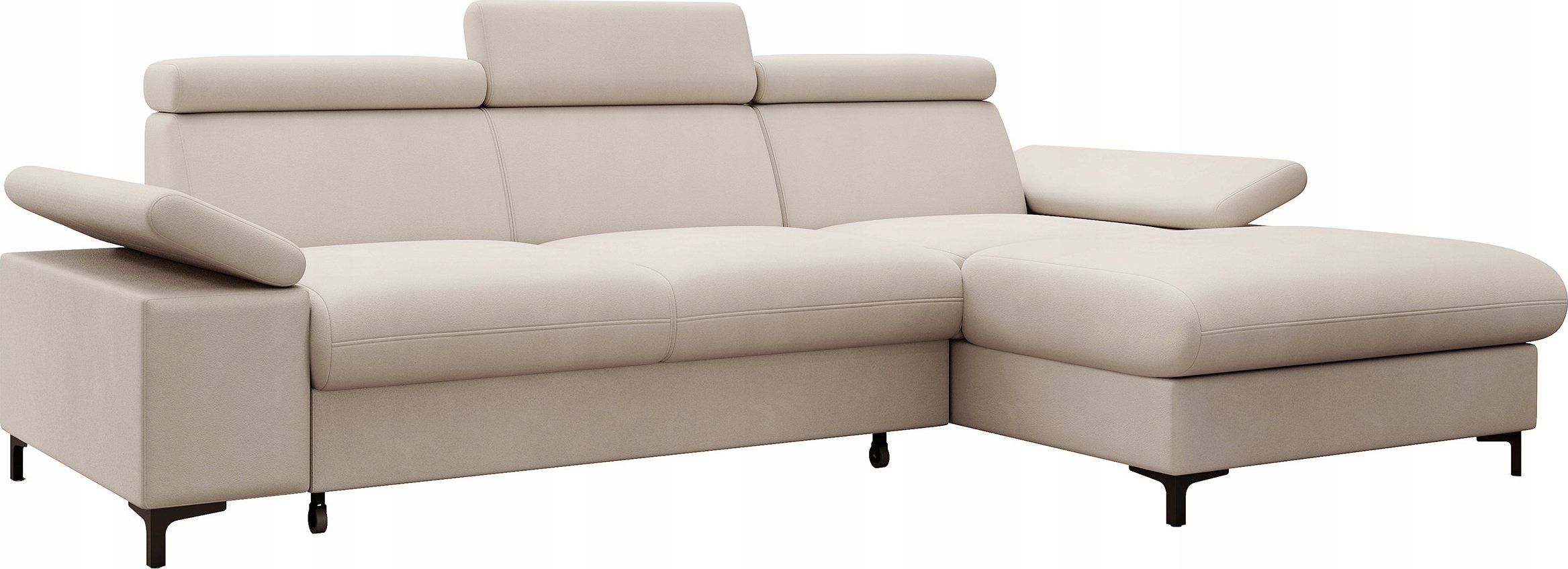 Selsey Narożnik z funkcją spania Millefolium L-kształtny z pojemnikiem jasnobeżowy velvet hydrofobowy prawostronny