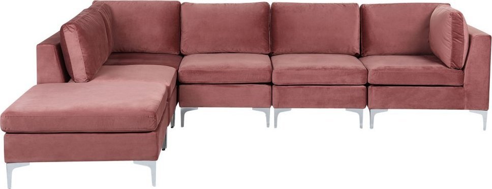 Beliani Narożnik modułowy 5-osobowy z otomaną welurowy prawostronny różowy EVJA Lumarko!