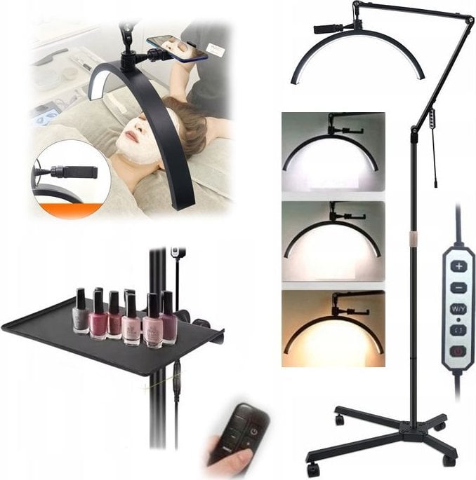 Lampa Led Kosmetyczna Bezcieniowa Do Makijażu Paznokci Rzęs + Statyw Jezdny / Gx530r / Czarny