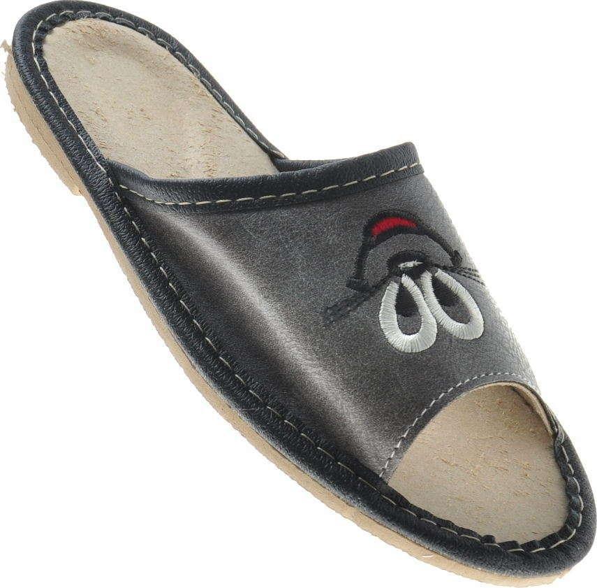 Pantofelek24 Skórzane dziecięce wsuwane klapki SZARE /G9-1 8207 S089/ 31