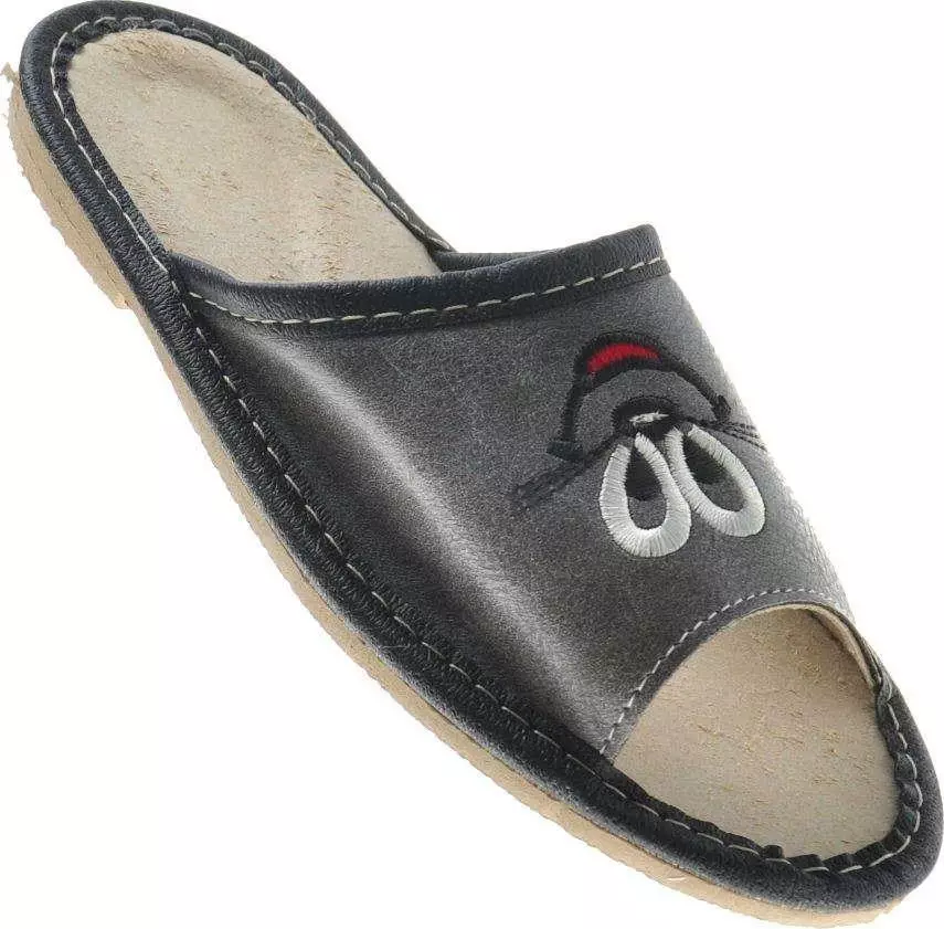 Pantofelek24 Skórzane dziecięce wsuwane klapki SZARE /G9-1 8207 S089/ 31