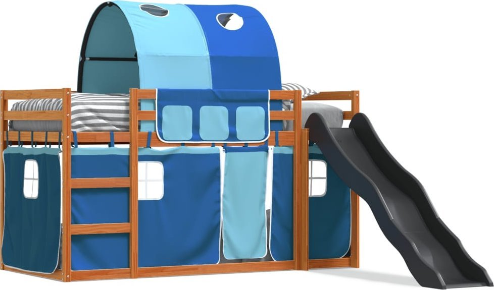 vidaXL Łóżko na antresoli, ze zjeżdżalnią i zasłonkami, 90x190 cm