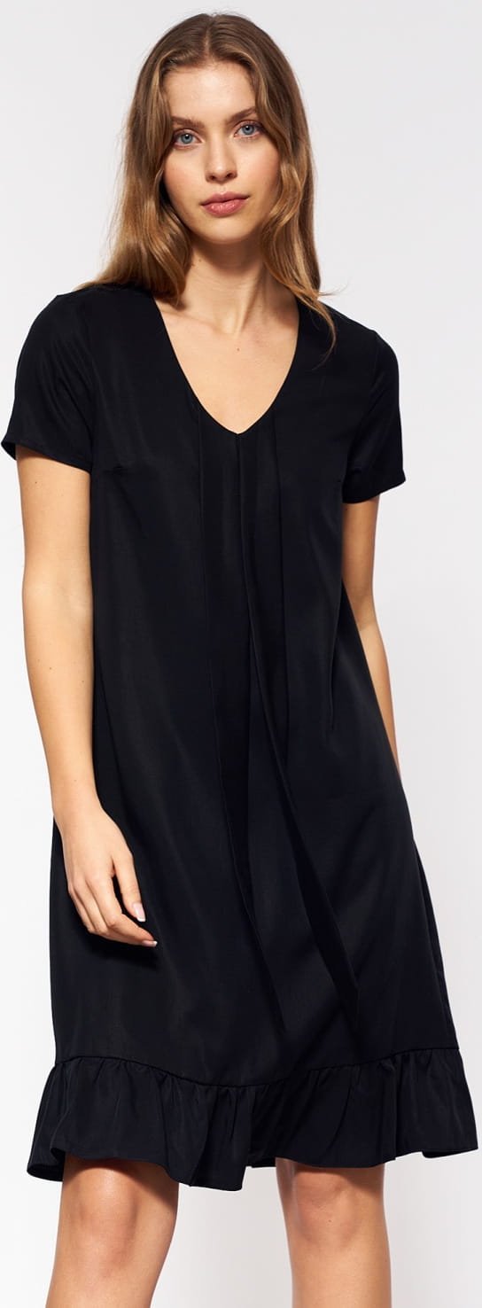 Nife Wiskozowa czarna sukienka z fontaziem S199 Black