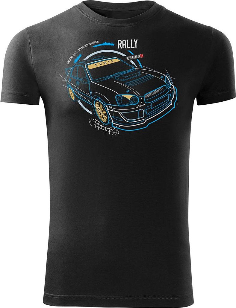Topslang Koszulka z samochodem Subaru Impreza WRX rajdowa męska czarna SLIM XL
