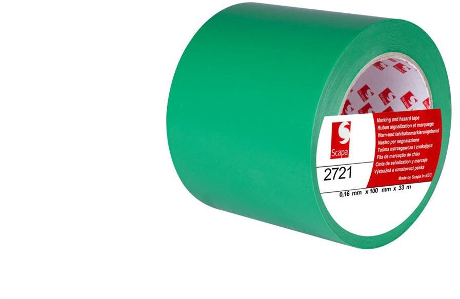 Taśma oznaczeniowa ostrzegawcza 100mm/33m zielona 2721 SCAPA