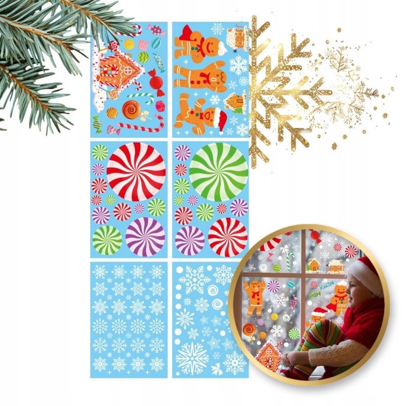 ECARLA Naklejki świąteczne na okno Boże Narodzenie 6 Arkuszy 20cm x 30cm NKD14