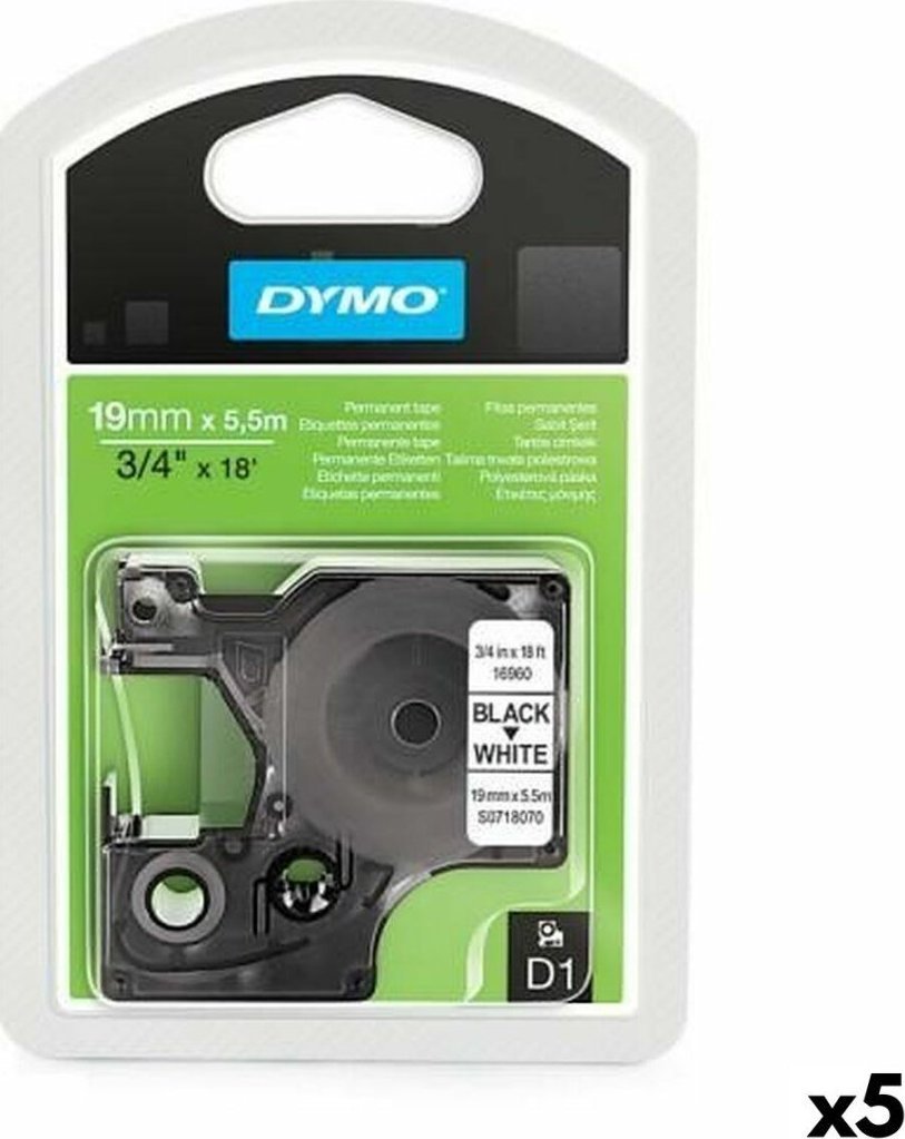 Dymo Taśma termotransferowa Dymo D1 16960 Biały Czarny 19 mm x 5,5 m (5 Sztuk)