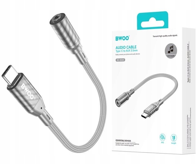 BWOO BZ65 adapter USB-C - jack 3.5mm szary
