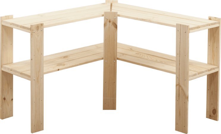 Wamar-Sosenka MAXI Regał Narożny Drewniany 64x85x30 cm 2 Półki ażurowe Surowy Drewno sosnowe Naturalny MAXI-2ZA / Wamar-Sosenka