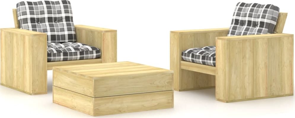 vidaXL 3-cz. zestaw wypoczynkowy do ogrodu, z poduszkami, drewniany