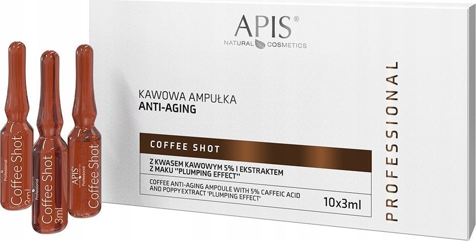 Activeshop Apis coffee shot kawowa ampułka anti-aging z kwasem kawowym i ekstraktem z maku,,plumping efect" 10 x 3,5 ml