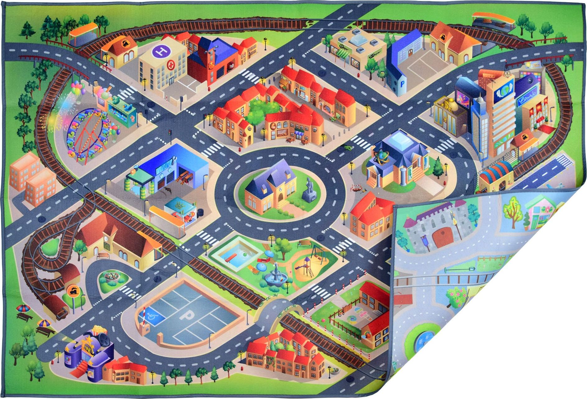 Achoka Mata dwustronna dywan miasto ulice 100 x 150 cm uniwersalny