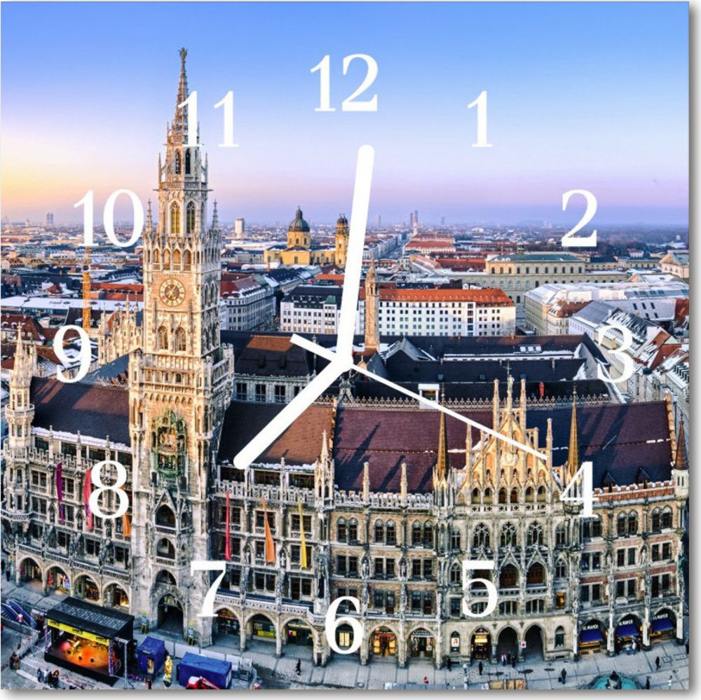 Tulup Zegar szklany kwadratowy Miasto budynki 30x30 cm -49661244