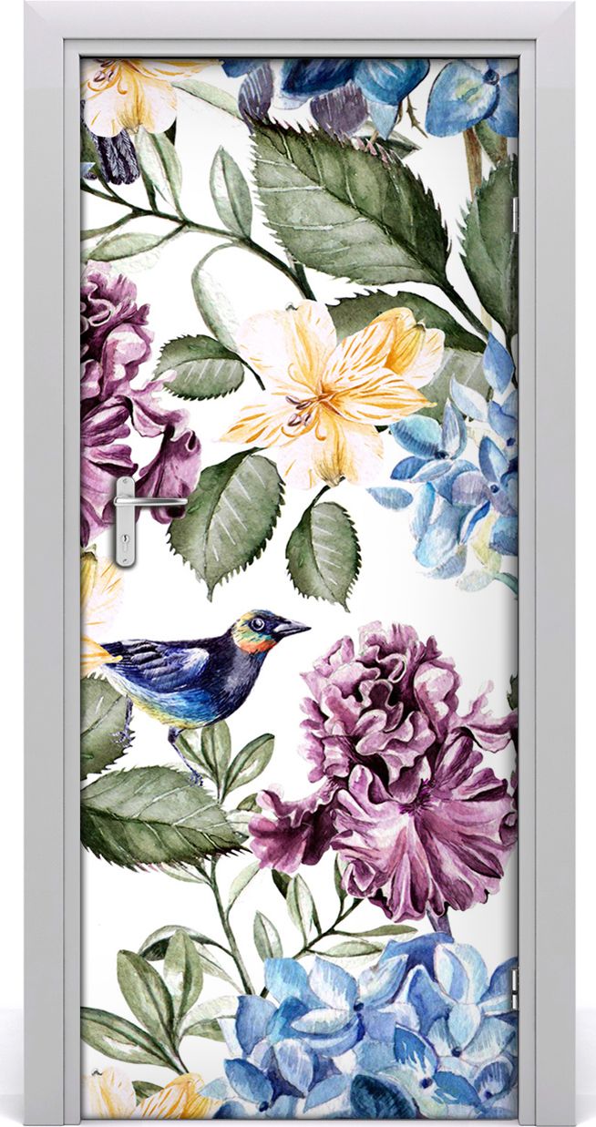 Tulup Fototapeta samoprzylepna na drzwi 85 x 205 cm Kwiaty i ptaki