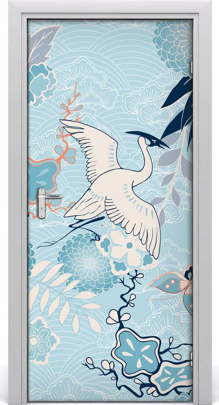 Tulup Fototapeta samoprzylepna na drzwi 95 x 205 cm Żuraw i kwiaty
