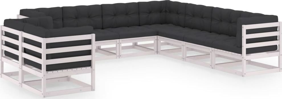 vidaXL 9-cz. zestaw wypoczynkowy do ogrodu, z poduszkami, biały, sosna