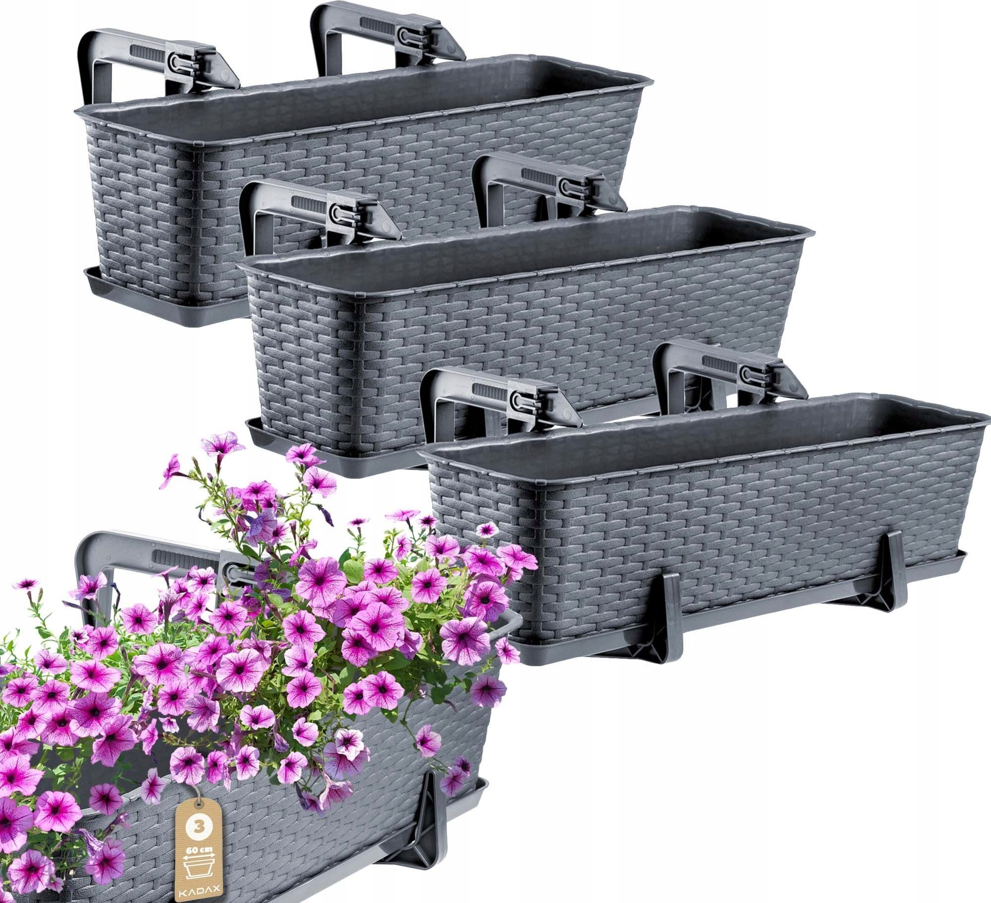 Kadax KADAX 3x Skrzynka Balkonowa Doniczka 60cm Uchwyty