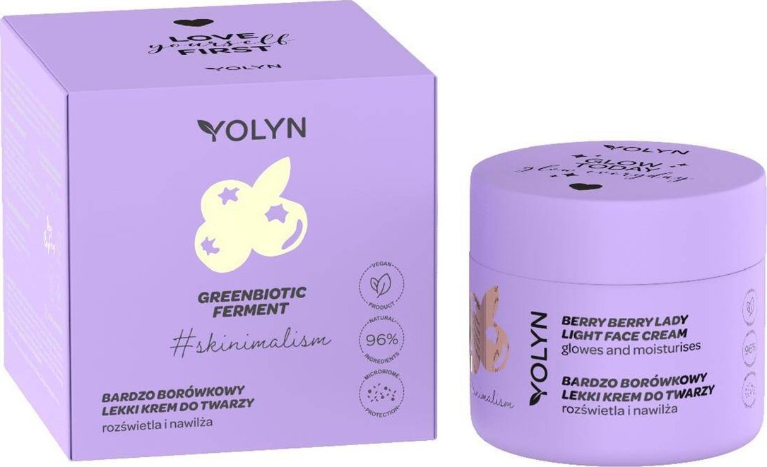Yolyn Greenbiotic Ferment rozświetlający krem do twarzy Bardzo Borówkowy 50ml