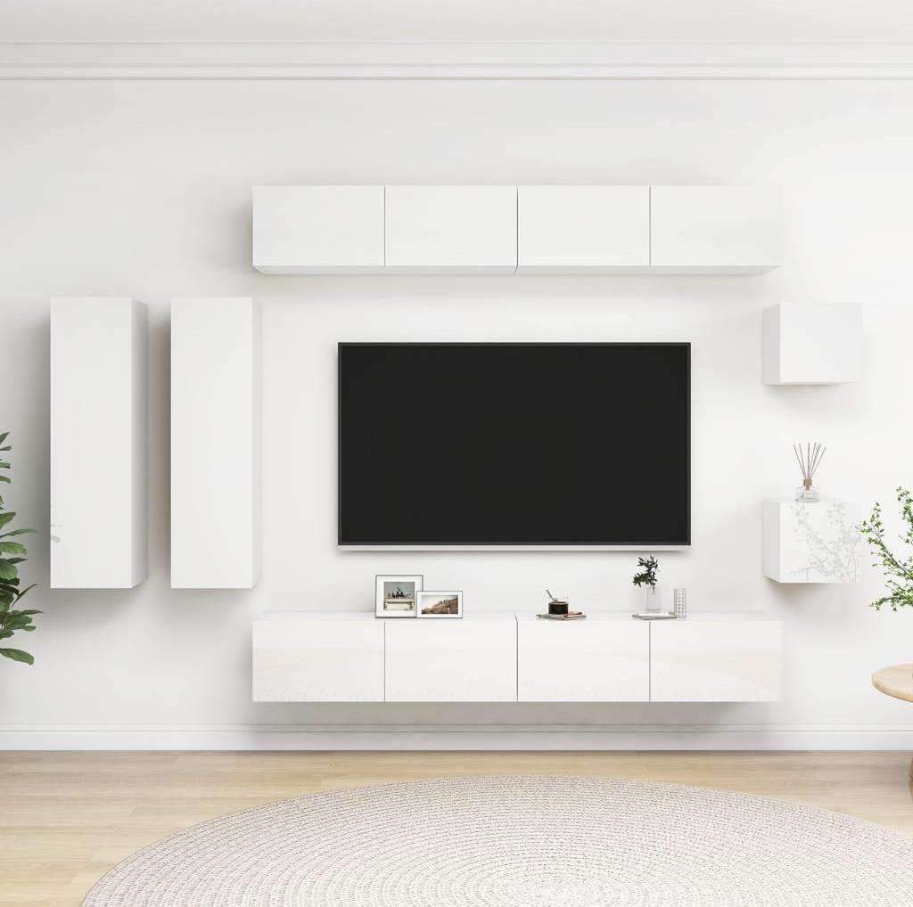 vidaXL vidaXL 8-cz. zestaw szafek TV, biały, wysoki połysk, płyta wiórowa