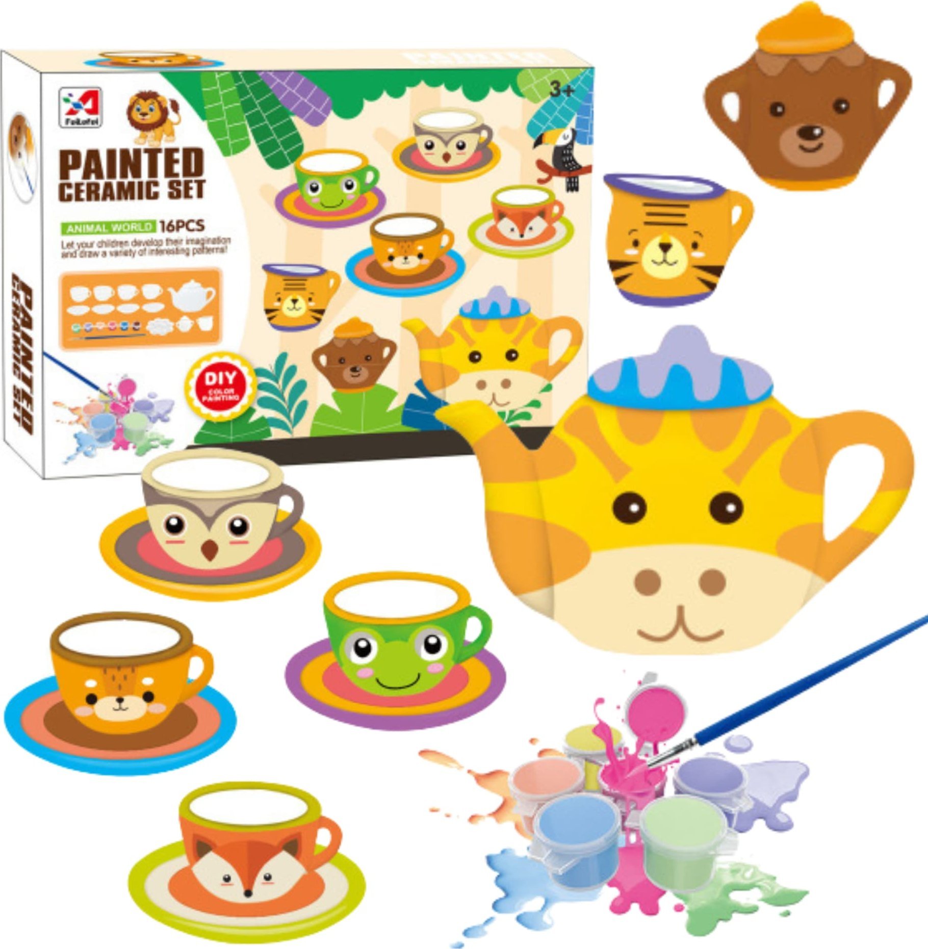 ProNice ZESTAW DO HERBATY FILIŻANKI DO MALOWANIA MINKI FIGURKI GIPSOWE GIPS FARBKI