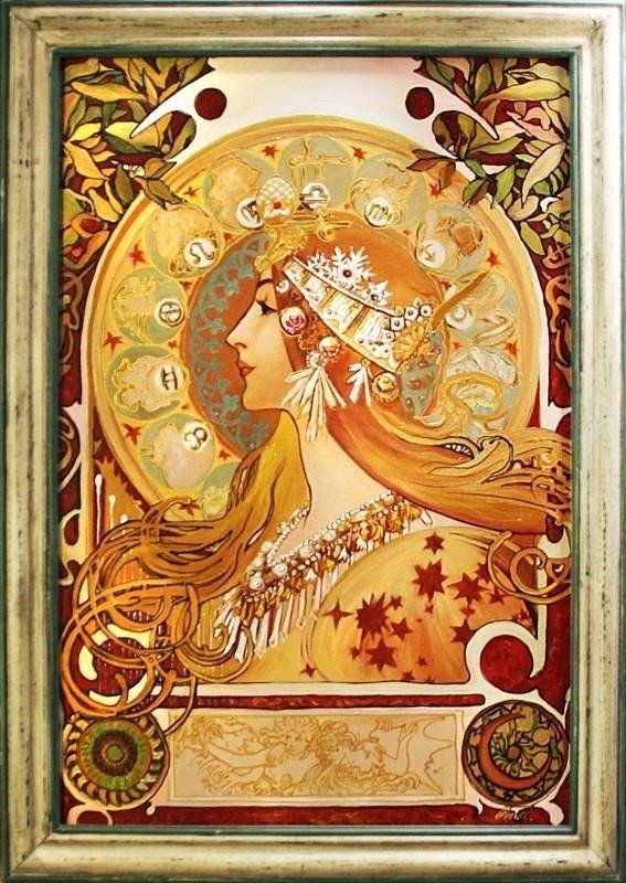 GO-BI Obraz "Alfons Mucha" ręcznie malowany 75x105cm