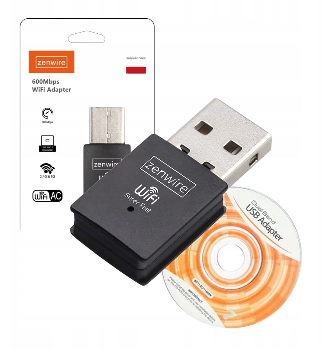 Karta Sieciowa Adapter Antena Zewnętrzna WiFi USB 600MB 5Ghz do Komputera