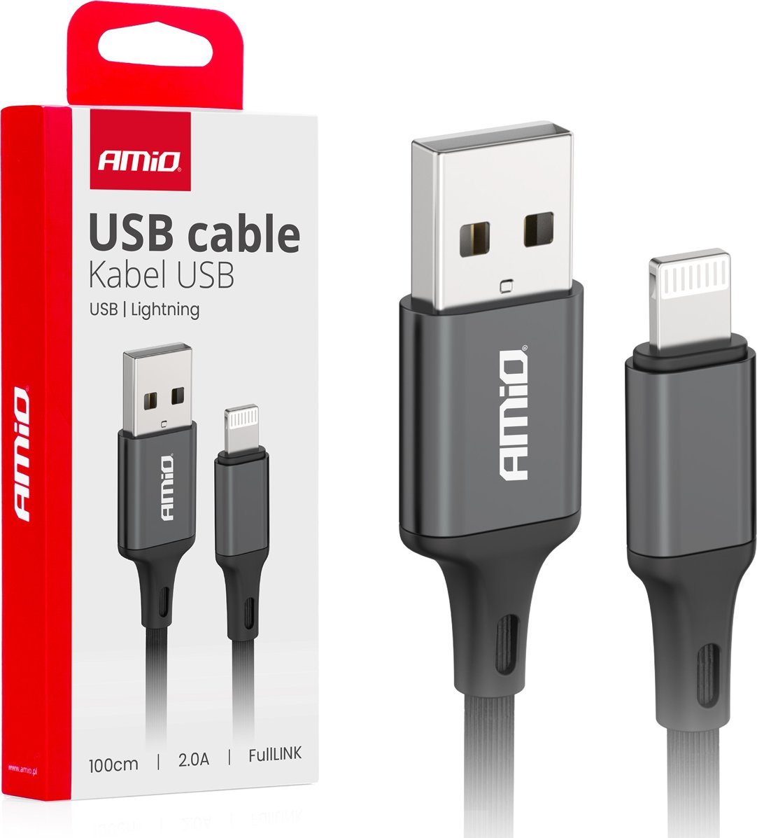 Kabel USB AMiO USB-A - Lightning 1 m Czarny