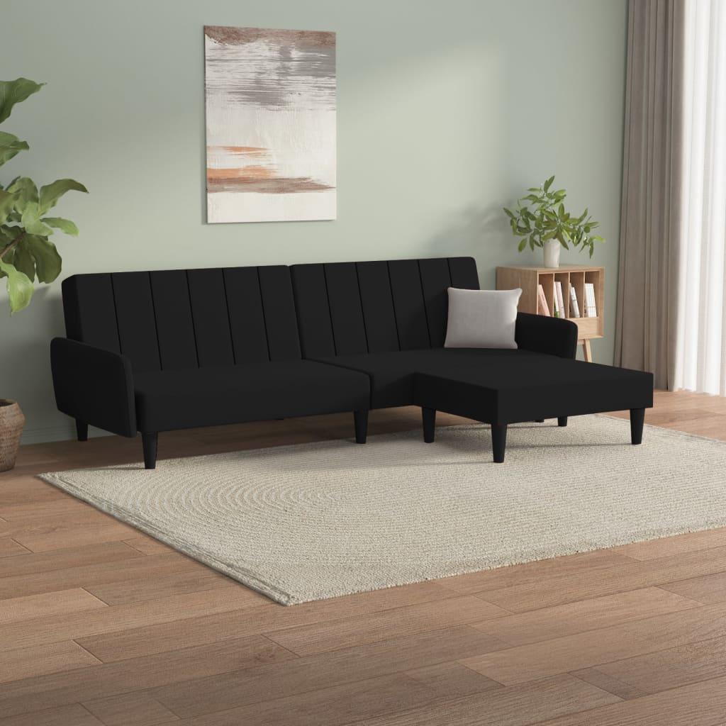 vidaXL vidaXL 2-osobowa kanapa z podnóżkiem, czarna, aksamitna