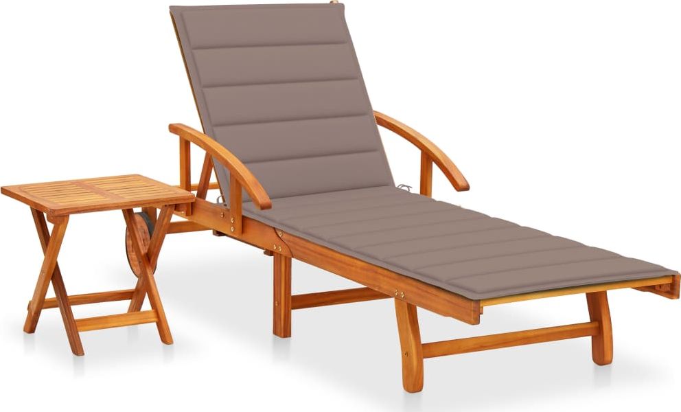 vidaXL Ogrodowy leżak ze stolikiem i poduszką, lite drewno akacjowe