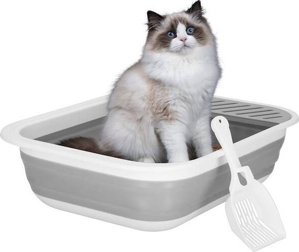 Springos Kuweta otwarta dla kota z łopatką 45x34x12 cm szaro-biała UNIWERSALNY