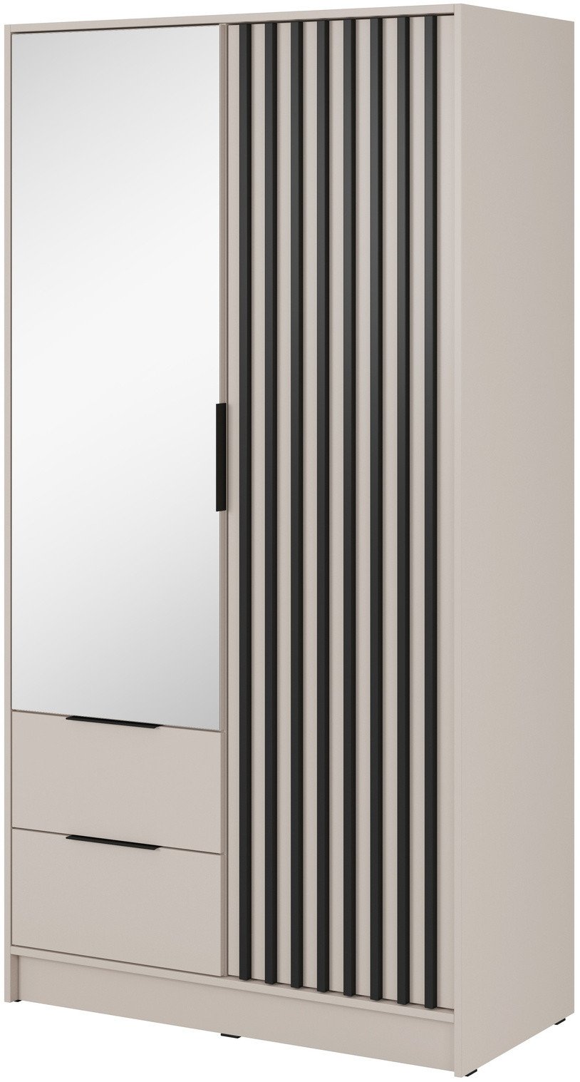 Szafa Stilo w kolorze cashmere dwudrzwiowa z lustrem i lamelami na froncie