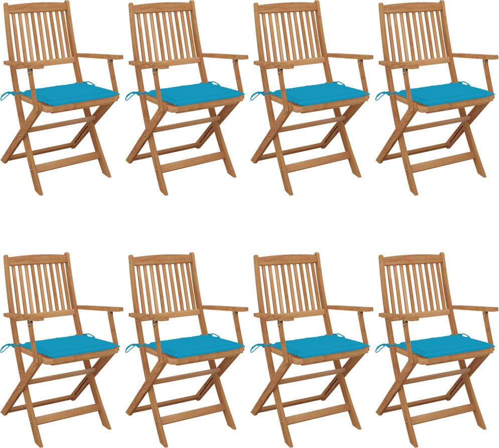 vidaXL Składane krzesła ogrodowe z poduszkami, 8 szt., drewno akacjowe