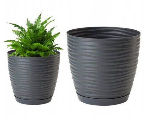 Doniczka z podstawką antracyt 19x17,3cm plastikowa