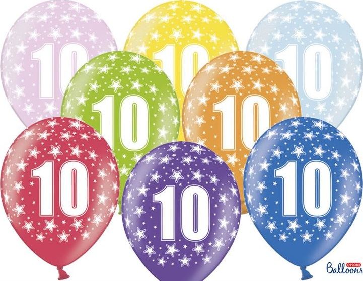 Party Deco Balon urodzinowy, 10th Birthday, metallic mix, 30 cm, 6 szt. uniwersalny