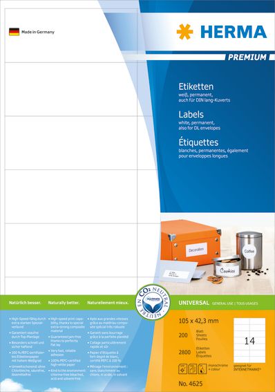 Herma Etykiety Premium A4, białe, papier matowy, 2800 szt. (4625)