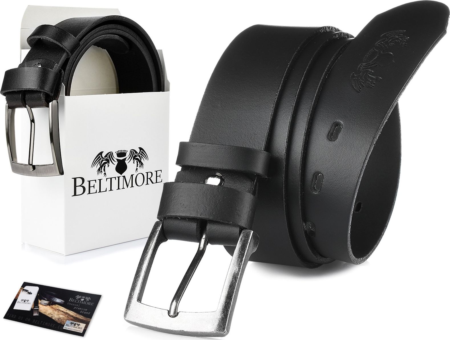 Beltimore Beltimore skórzany pasek męski czarny szeroki E07