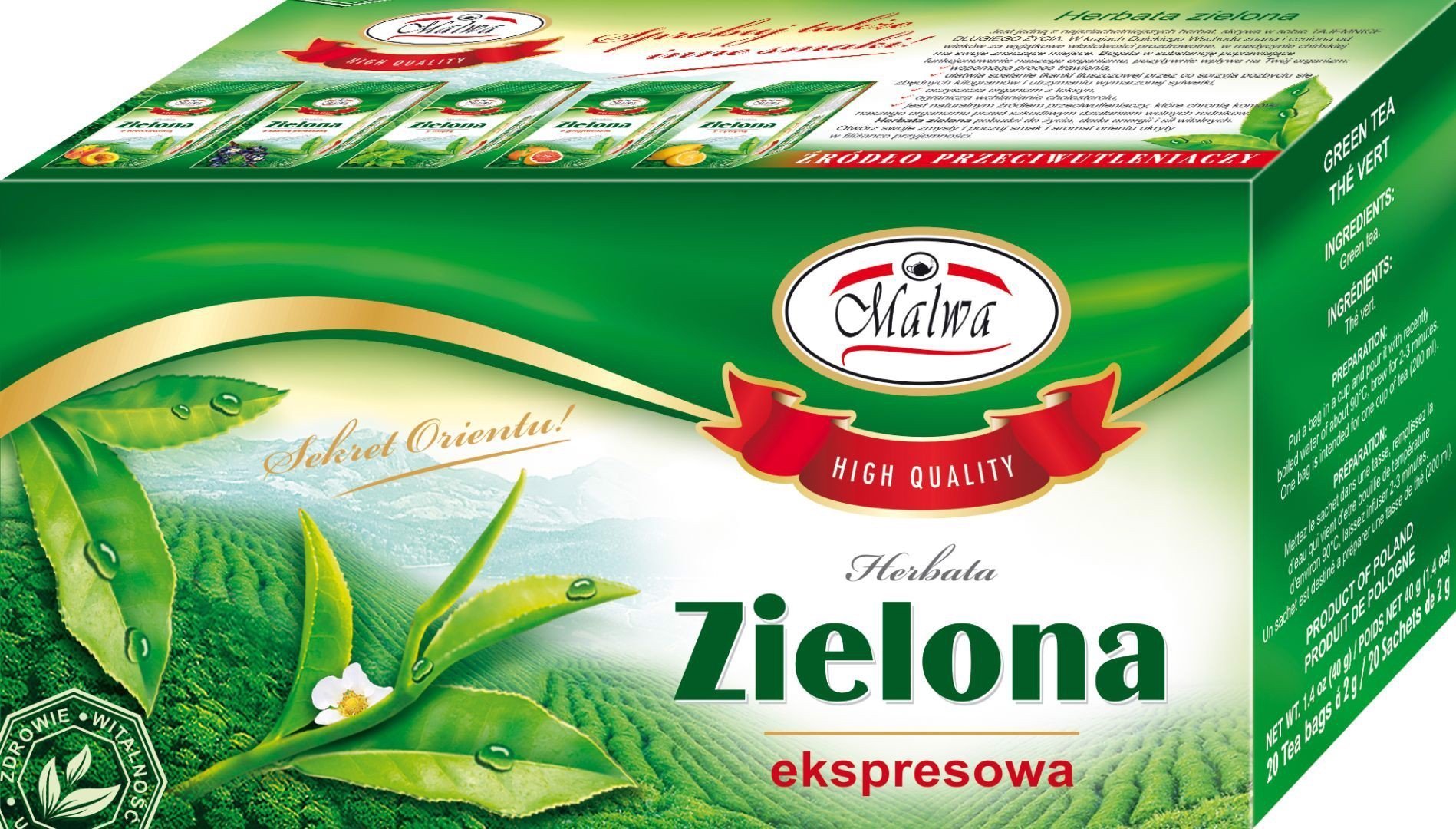 Malwa Malwa Herbata Zielona ekspresowa 40 g (20 x 2 g)