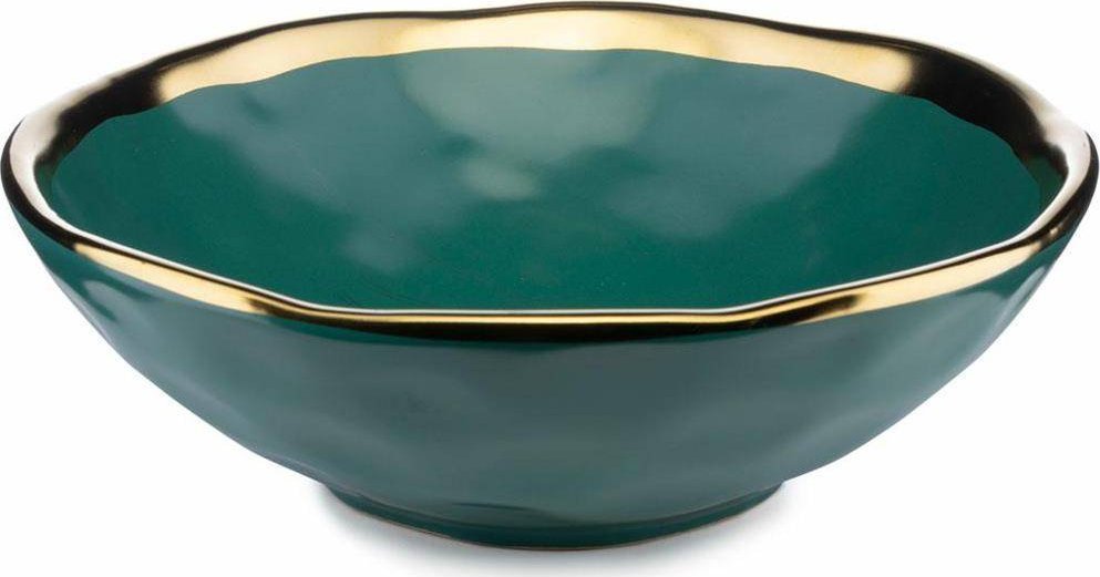 HowHomely Talerz obiadowy głęboki Lissa Green Gold 20 cm