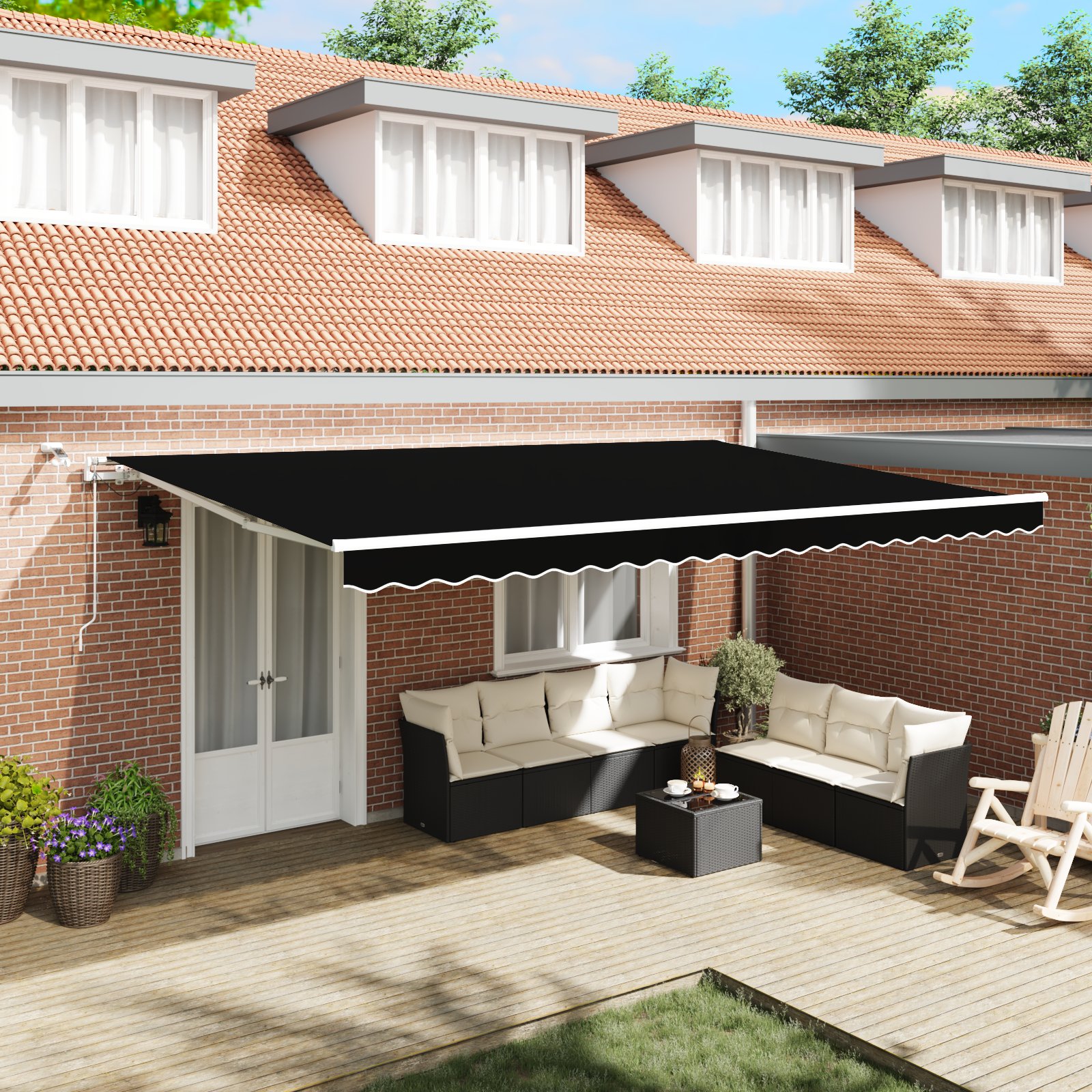 Automatyczna markiza chowana vidaXL z LED Czarna 500x300 cm, Tkanina zamienna markizy vidaXL dla ramy 5x3 m Czarna