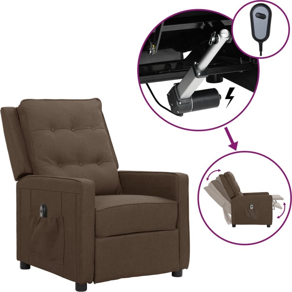 vidaXL Elektryczny fotel rozkładany, brązowy, obity tkaniną