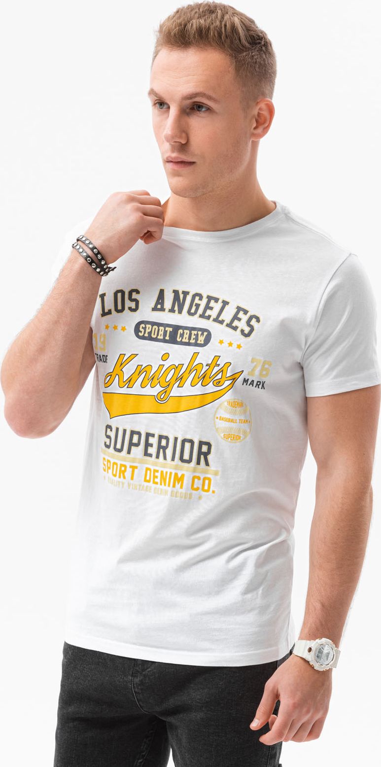 Ombre T-shirt męski z nadrukiem S1434 V-23D - biały L