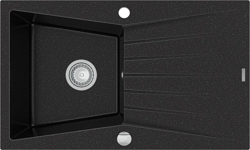 Zlewozmywak Mexen Cesar granitowy 1-komorowy z ociekaczem 775 x 470 mm, czarny/srebrny metalik - 6514771010-73