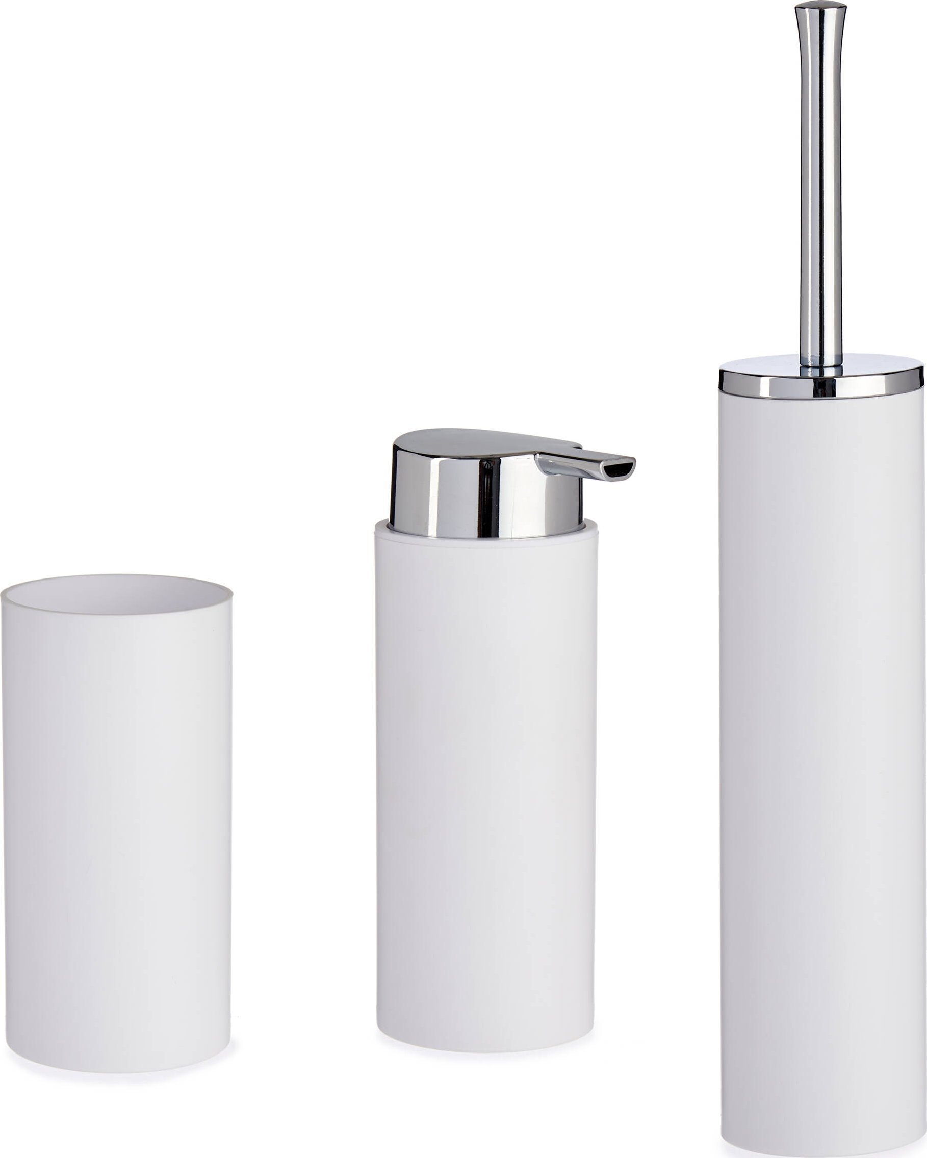 Berilo Plastikowe akcesoria do łazienki ze srebrnymi uchwytami, 3 elementy