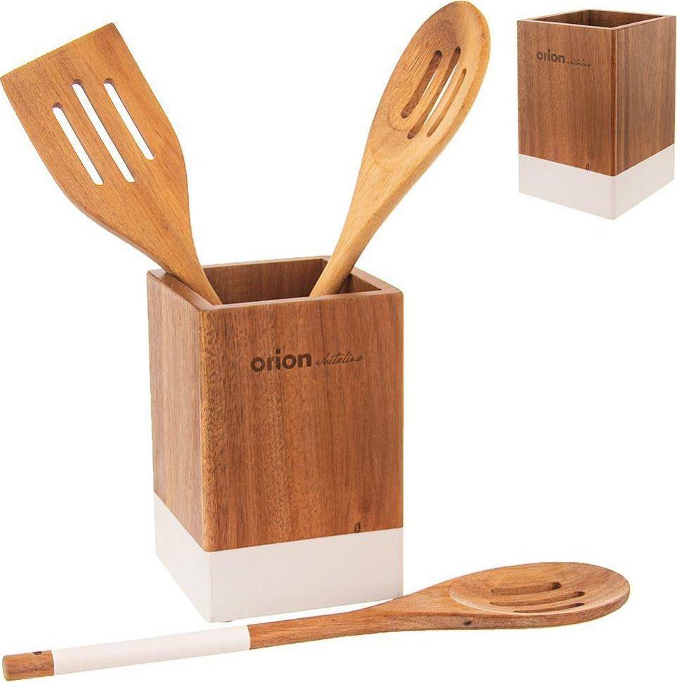Orion Stojak pojemnik organizer na przybory kuchenne sztućce drewniany kuchenny 10x10x15 cm WHITELINE