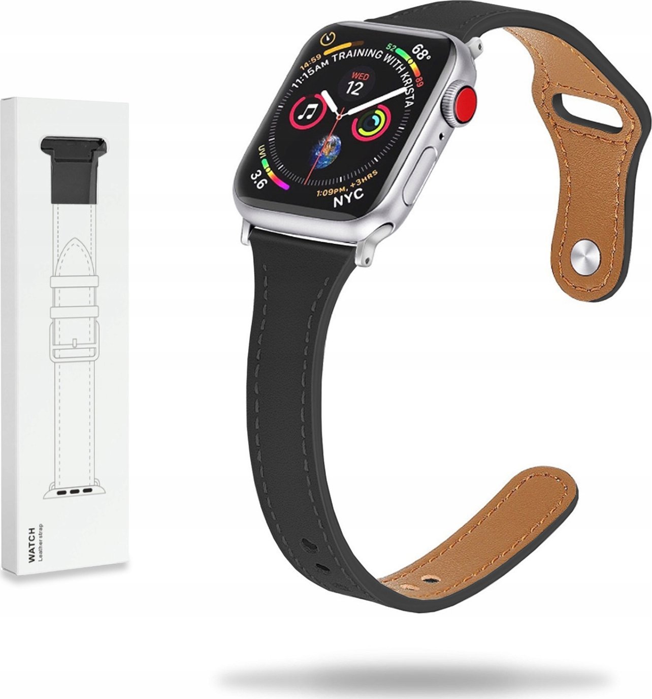 Tech Craft Damski pasek ze skóry Apple Watch ( 38 / 40 / 41 MM ) czarny
